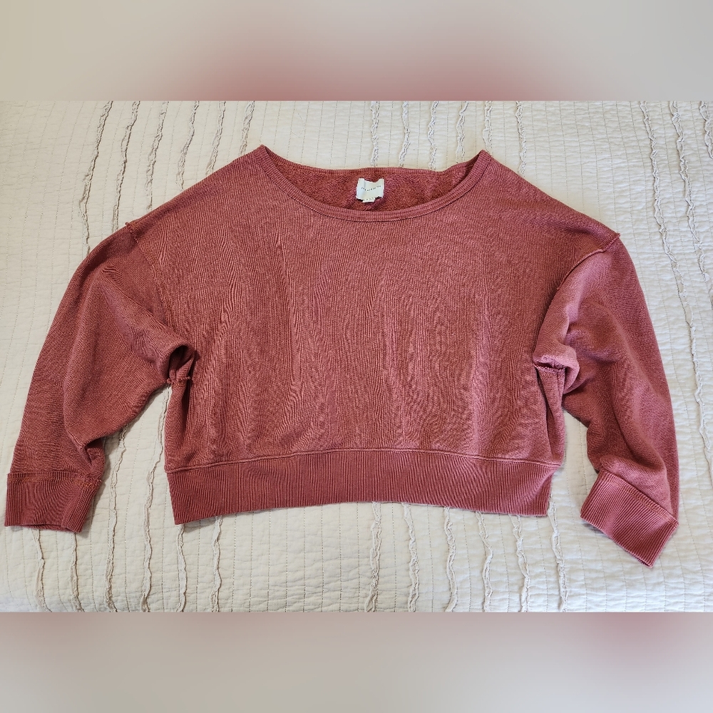AE Forever Slouchy Cropped Crew Neck Sweatshirt, Size L in Mauve Color